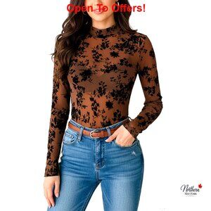 Long Sleeve Mock Neck Mesh Top - Fitted See Through Tee for Going Out